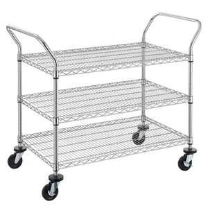 3-Tier Commercial Grade Rolling Cart, Heavy Duty Utility Cart with Wheels and... - Picture 1 of 7