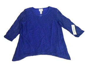 Alfred Dunner Women’s Popcorn Knit Mesh Overlay Top 3/4 Sleeve Layered Sheer PS - Picture 1 of 9