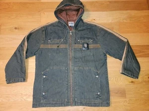 PHAT FARM Mens Hooded Denim Jacket Parka Hip Hop Oversized Simmons XXL Vtg 90s - Picture 1 of 9