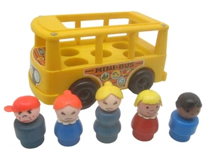 Fisher Price 1969 Yellow Mini Bus #141 Play Family Little People W/ 5 Figures - Picture 1 of 8