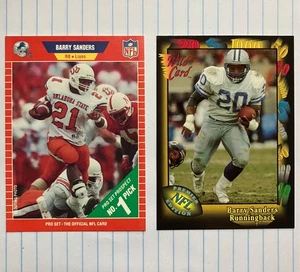 BARRY SANDERS LOT 1989 PRO SET ROOKIE CARD #494 + RARE 1991 WILD CARD PROMO #2 - Picture 1 of 2