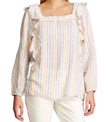 Pullover Top Ralph Lauren Chaps Detalle Volantes Cuello Cuadrado Colores Pastel Mediano Foto 1 de 4