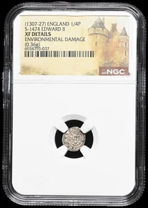 ENGLAND. Edward II, 1307-1327. Silver Farthing, London, S-1474, NGC XF Details - Picture 1 of 2