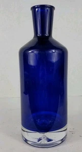 Controlled Bubble Art Glass Weighted Bottom Cobalt Blue Decanter Vase - Picture 1 of 7