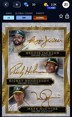 Topps Bunt Digital 20 Five Star Jackson Henderson McGwire Iconic Triple Auto - Image 1 of 2