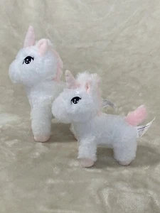 Plush Unicorns Perfectto Design White Pink Lot of 2 Fluffy Horse Stuffed Animals - Picture 1 of 10
