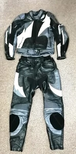 BUFFALO Armour Black/White Leather Biker Suit Jacket Trousers Size 16 Chest 42" - Picture 1 of 24