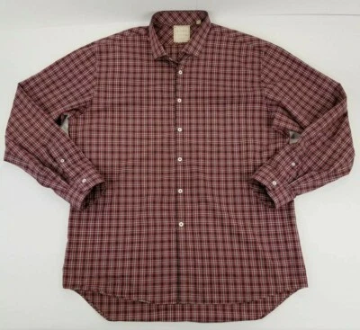 Camisa con botones Billy Reid para hombre talla 2XL roja a cuadros corte estándar manga larga Foto 1 de 4