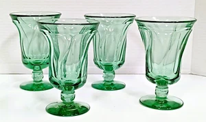 4 Vintage Fostoria Jamestown Swirl Green 6" Footed Iced Tea Glasses 8 oz - Picture 1 of 4