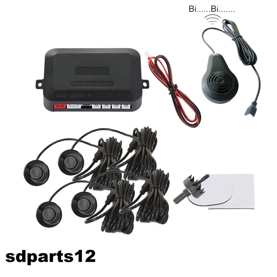 Kit 4 Sensori Parcheggio Neri Cicalino Senza Display Auto Furgone Retromarcia  - Immagine 1 di 4