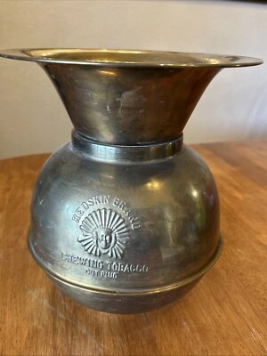 Cubo Cuspidor Tapón Cortado Tapón Masticable Escupidor Vintage Marca Piel Roja LATÓN Foto 1 de 4