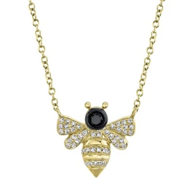 14K 黄金钻石蜜蜂吊坠项链女式黑白圆形切割 — 第 1/3 张图片