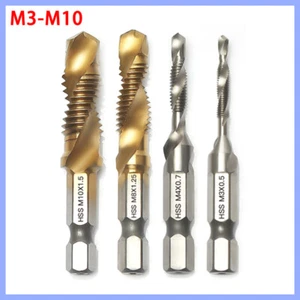 M3-M10 Drill Spiral Tap Bits HSS 1/4'' Hex Shank Metric Screw Thread Cutter Set - Picture 1 of 28
