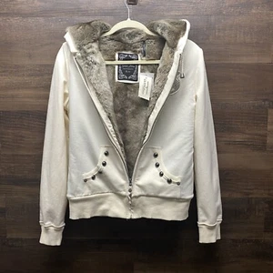 Sudadera/Sudadera con Capucha Forrada de Piel Sintética Cremallera Completa Guess De Colección/Y2K Mujer Crema L *Leer - Imagen 1 de 18