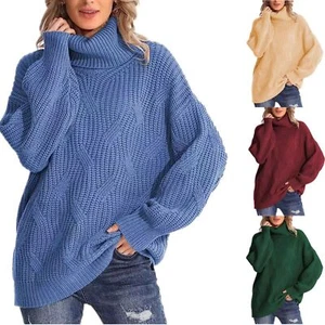 Polo Rollkragen Baggy Oversize Winter Pullover Kleid Oberteil Damen Grobstrick hoch - Bild 1 von 21