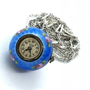 Reloj Colgante Vintage Bucherer Lucerna Esmalte Azul Suizo Funcionamiento Monet - Imagen 1 de 9