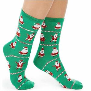 Charter Club Womens Sock Size 9-11 Christmas Santa Claus Candy Cane Crew Socks