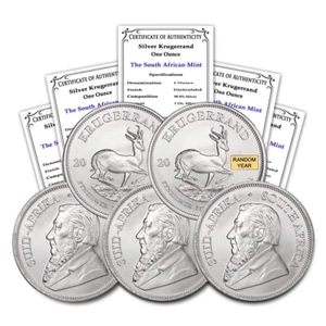 2017 - Present (Random Year) South Africa 1 Oz Silver Krugerrand Lot of (5) Coin - Picture 1 of 5