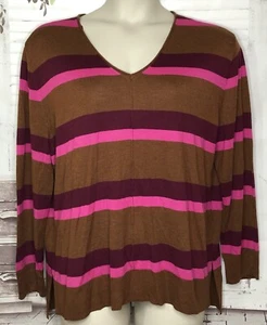 Apt. 9 Womens Brown Pink Striped Pullover Stretch Knit Sweater Top Plus Sz. XXL - Picture 1 of 11