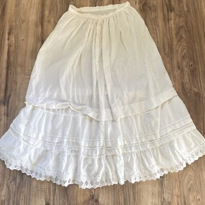 Victorian petticoat Skirt half slip Cotton lace White lingerie Eyelet Ruffle 27" - Image 1 of 4