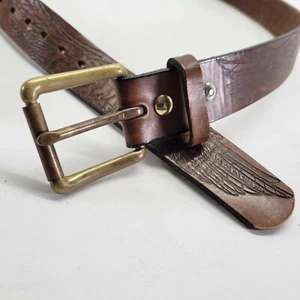Cinturón de cuero Eagle Tooled 38 pájaro vaquero occidental hebilla de rodillo marrón de colección - Imagen 1 de 14