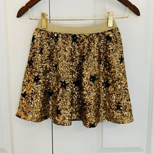 J. Crew Crewcuts Girl’s Gold Black Star Sequin Pull On Twirl Skirt Medium - Picture 1 of 9