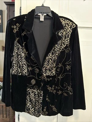Women’s Notations Black Embellished Velour Jacket-1X - Image 1 of 4