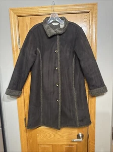 LL Bean Faux Suede Sherpa Lined Jacket Womens Button Down Brown Size S Petite - Picture 1 of 6