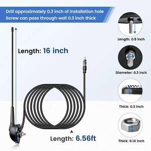 16 Inch AM/FM Universal Top/Side Mount Antenna for Vehicle Truck Boat ATV UTV... - Picture 1 of 7