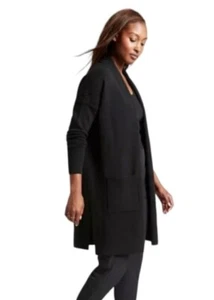 Athleta Sweater Black Cashmere Wool Open Front Cardigan Pockets Warm Size XXS - Picture 1 of 13