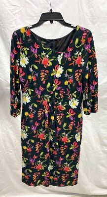 Escada Black Floral Asymmetric Neckline 3/4 Sleeve Dress 40 / US Medium - Image 1 of 4