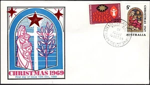 Australia 1969 edición navideña conjunto de 2 direcciones FDC real, ¿fecha incorrecta?, en muy buen estado - Imagen 1 de 1