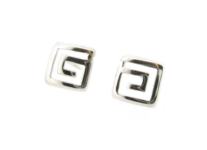 Solid Sterling Silver Greek Key Fret Meander Square Stud Earrings Ladies - Picture 1 of 2
