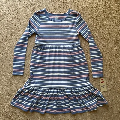 Vestido Levi's feminino médio 10/12 listrado azul juvenil novo com etiquetas manga longa gola redonda - Imagem 1 de 4