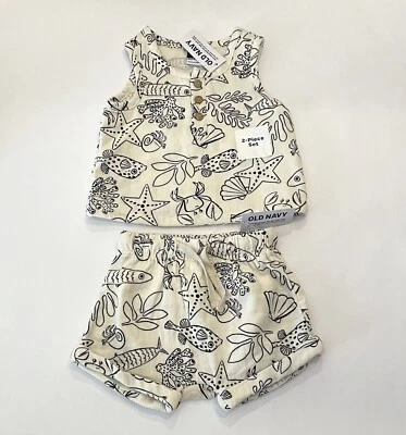 Antiguo Conjunto de Ropa de Bebé Azul Marino 3-6 Meses Pantalones Cortos Camisa 2 Piezas Lindo Conjunto Nuevo Foto 1 de 3