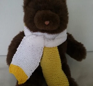 Teddy Bear Clothes, Summer - White & Yellow Hand Knitted Scarf - Picture 1 of 7