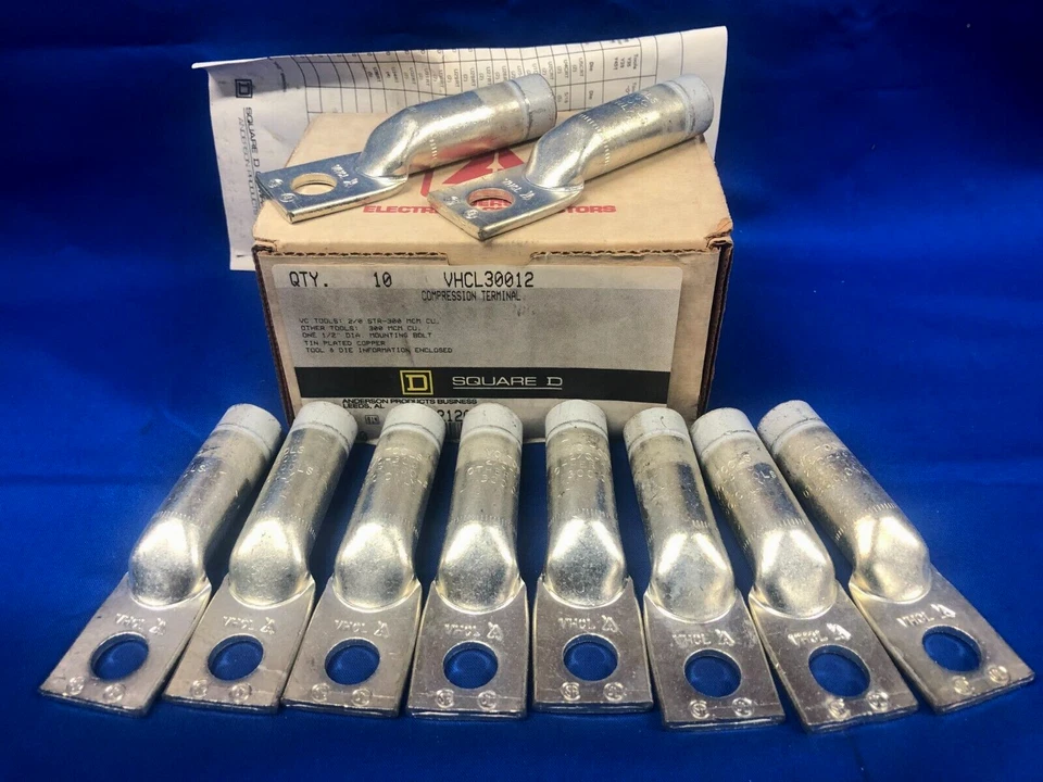 SQUARE D 1 HOLE STRAIGHT COMPRESSION TERMINAL CONNECTOR VHCL 30012 QTY 10 - Image 1 of 4