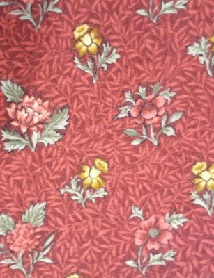 Vtg. Flannel Fabric BTY *Red/Yellow Floral On Dk. Red *Karen Jarrar/Marcus Bros. - Image 1 of 4