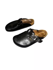 Scarpe Birkenstock Bostons originali scritte gialle taglia 42 M 9 L 11 pelle nera - Foto 1 di 6
