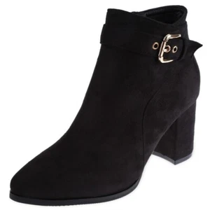 Vintage Pointed Toe Zipper Design Ladies Thick Heel Ankle Boots Black Size 7 - Picture 1 of 9
