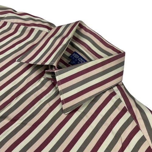 KENZO Camicia elegante uomo 100% cotone L S bottoni righe verde bordeaux • 42 16 5