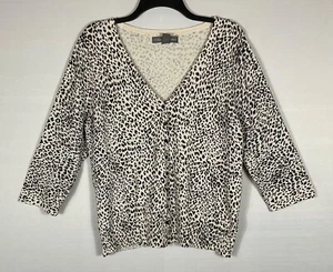 Suéter Josephine Chaus XL Marfil Negro Leopardo Cárdigan Abotonado Mangas 3/4 - Imagen 1 de 7