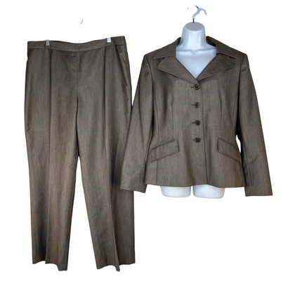 Traje Estudio Mujer Poliéster Pantalón Traje Talla 18 Marrón Forrado Muesca Cuello 2 Piezas Foto 1 de 4