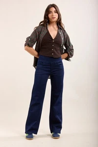 Tocada X Toxik3 Women's Pull On Wide Leg Jeans - Navy - Picture 1 of 5