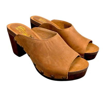 Sbicca Montrose Genuine Leather Clog Mule Heeled Sandal Brown Womens Size 10 - Image 1 of 4