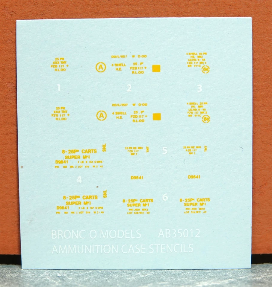 1/35 BRONCO MODELS ESTUCHE MUNICIÓN PLANTILLAS CALCOMANÍA HOJA # AB35012 Foto 1 de 1