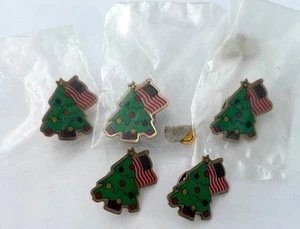 Christmas Tree American Flag USA Lapel Pins Holiday Patriotic Lot 5 - Picture 1 of 3