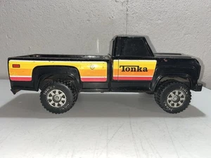 Vintage 1980's Black Tonka Pickup Truck, Yellow Decals, Black Windows 14"x6"x6” - Picture 1 of 8