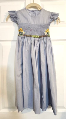 Vestido Mela Wilson Calado a Mano Margaritas Mariposas Azul Francés Atado Talla 6 Foto 1 de 4