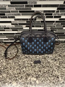 Coach Damen Blau Leder Rose Blumen Innentaschen Handtasche Umhängetasche Henkeltasche - Bild 1 von 7